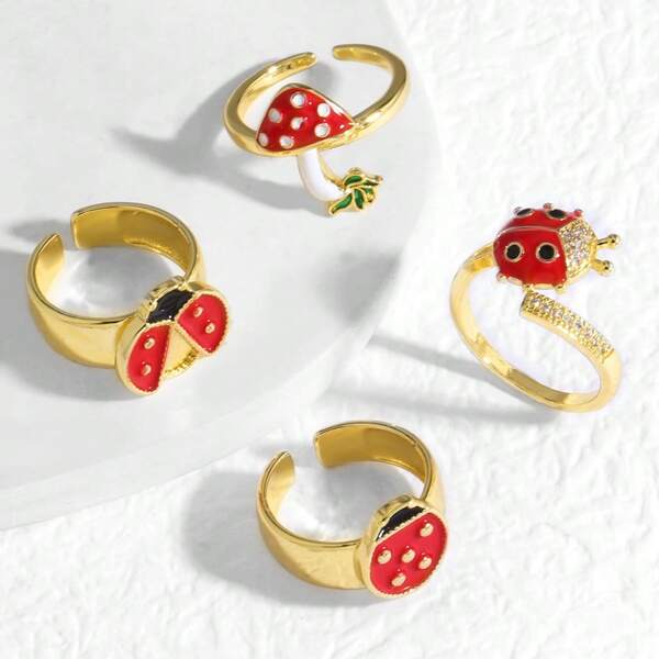 Nuevo anillo ajustable de gota de aceite de insecto chapado en oro de 18K de cobre para uso diario de mujeres