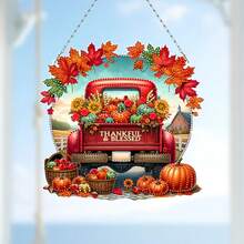 DIY Acrylic Diamond Painting Hanging Decor - Halloween Autumn Truck - Multicolor - View 4