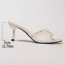 女士网眼透气露趾高跟凉鞋，优雅蝴蝶结细跟拖鞋，百搭夏季新品