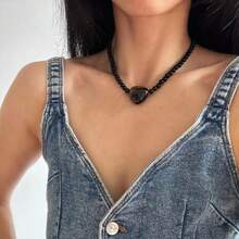 1 pieza de collar con cuentas de ágata negra y colgante de ojo de tigre con forma de corazón, collar de cuentas de ágata negra, collar diario de estilo bohemio