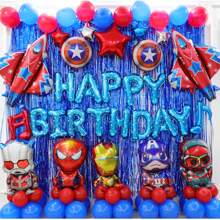 Marvel Luxury Marvel Birthday Theme Decoration Balloons Set, Foil Fringe Curtains Birthday Balloon Rain Silk Background Wall,Party Backdrop Scene Decor For Men/Women