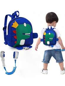 Mochila portabebés para niños pequeños, linda mochila de dinosaurio con muñequeras antipérdida, mini pulsera con correa para niños, protección para caminar para bebés, mantiene al niño cerca de la correa, adecuada para niños de 1 a 3 años - Azul - Ver 1