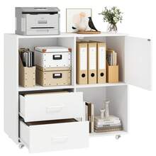 Mobile File Cabinet With Shelves And 2 Drawers, Under Desk Cabinet For A4, Letter-Size Files - White - View 2