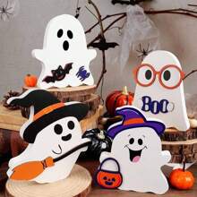 3/4 pièces Décorations d'Halloween mignonnes pour l'intérieur - Décoration d'Halloween/Décoration de fantôme, Panneaux fantômes en bois d'Halloween pour table, bureau, étagère à étages, cheminée - Décorations fantômes d'Halloween effrayantes