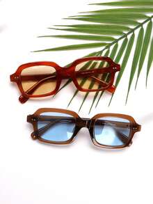 2 件方形时尚眼镜，复古、个性化、多功能男女时尚眼镜，适合日常佩戴、街头摄影、度假旅行、夏季海滩配饰矩形色调