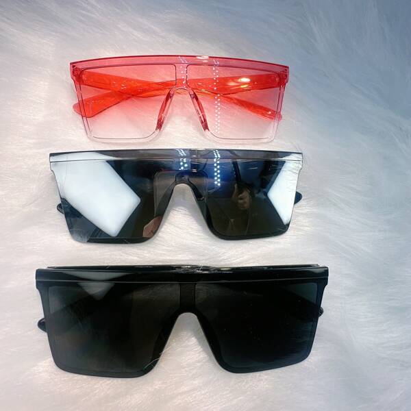 1 pieza/3 piezas Gafas de plástico sin marco con lentes degradados, que muestran un estilo personalizado, perfectamente adecuadas para el uso diario de las mujeres, senderismo, verano, vuelta al colegio, vacaciones tropicales en la playa, adecuadas para todo tipo de formas de rostro. de mujer con forma de pantalla