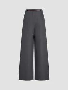 Women's Solid Color Pleated Loose High Waist Straight Leg Pants
