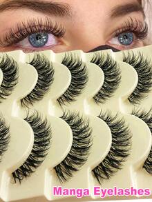 Asiteo 5 Pairs Cat Eye False Eyelashes, Natural 3D Faux Mink Soft Anime False Lashes, Cosplay Thick False Eyelashes, Transparent Lash Band - 眼尾拉長款 - 查看 1