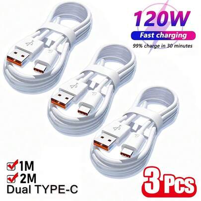 Cable de datos USB A a Tipo C, 1-3 paquetes, 1m/2m, súper carga rápida, compatible con Xiaomi, Honor, OPPO, Vivo y otras marcas, compatible con carga rápida, cable USB C compatible con iPhone 16, 16 Pro Max, 15, 15 Plus, 15 Pro, 15 Pro Max, compatible con Redmi, OnePlus y otras marcas, compatible con carga rápida