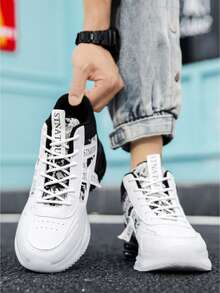 Men's Fashion Streetwear Sports Shoes, Comfortable Non-Slip Casual Lace-Up Athletic Shoes, Suitable For Men's Outdoor Activities High-Top Sneakers, Unisex Design, Shock-Absorbing Air Cushion Increasing Height Men Shoes