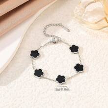 新款时尚银色五叶草单面贝壳手链，独特简约 5 朵幸运四叶草奢华串珠手链珠宝情人节、妈妈、母亲、母亲节、礼物