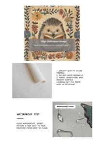 1 件无框刺猬阅读数码艺术印刷品，复古书籍和手绘野花，暖土色调，异想天开的乡村风格海报，爱书人礼物，儿童房装饰，乡村宿舍返校墙面艺术，时髦海报卧室装饰，家居装饰墙面印刷品装饰 - 彩色 - 查看 12