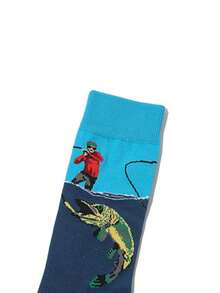 1 Pair Stylish Men/Boys' Fishing Themed Socks, Suitable For Casual Daily Wear, Said To Bring Good Fishing Luck, Perfect Gift For Parties And Social Events, Also A Must-Have Sock For Men And Women In Autumn/Winter - Multicolor - View 2