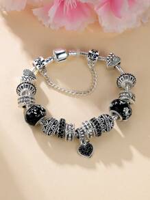 1 pieza Pulsera de estilo gótico vintage oscuro con cuentas en forma de corazón