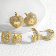 New Zirconia Stone-Decor Heart C-Shape Earrings/Ear Studs EZ64 For Women, Everyday Wear - Multicolor - View 8