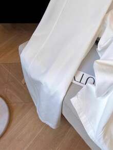 1 szt. Jednokolorowe, tkane, długie spodnie z kieszeniami, swobodne - Biały - Zobacz 5