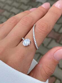 Luxuriöser Verlobungsring-Set mit kubischem Zirkonia, geeignet für Hochzeit, Partytragen und Urlaubsgeschenke - Silber - Übersicht 3