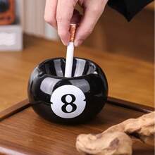 Unique Black Eight Ceramic Ashtray - Perfect For Billiard Rooms, Home Bars & Parties - Ideal Gift For Men & Creative Birthday Presents