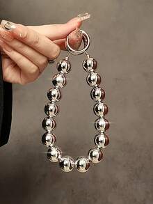 1pc Creative Silver Bead Detachable Wrist Strap, Cell Phone Case Lanyard, Key Chain, Bag Accessory - Silver - View 2