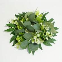 1 pieza Corona artificial de eucalipto, corona de planta verde realista para fiestas, adecuada para Navidad, boda, hogar, mesa, gabinete, decoración de puerta, Día de San Valentín, Acción de Gracias, Pascua, Día de la Madre, Navidad, cumpleaños, aniversario, fiesta de graduación, corona de hojas de eucalipto artificial de alta gama para hotel, cafetería, restaurante (vela no incluida) Decoración del hogar Decoraciones navideñas Decoración de habitación - Verde y blanco - Ver 7