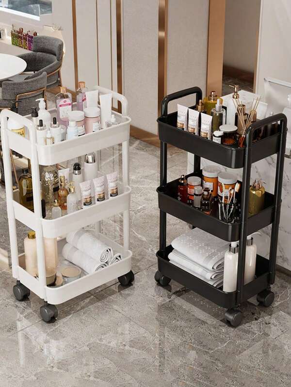 1pc Portable Multi-Layer Rolling Cart, 2/3/4/5 Tiers Removable Plastic Storage Rack With Wheels, Movable Organization Shelf For Kitchen, Bathroom, Living Room, Bedroom