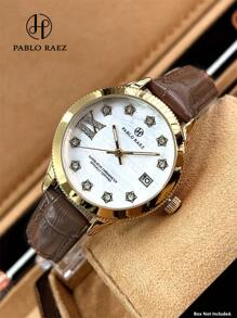 Pablo Raez 1 pieza Reloj de joyería de oro de 18K para mujer, chapado en oro IPG, resistente a la decoloración, de acero inoxidable, accesorio de playa de verano, diseño de lujo, esfera de nácar blanco, estilo retro elegante, reloj de cuarzo con diamantes, diseño de estrella para mujeres estudiantes