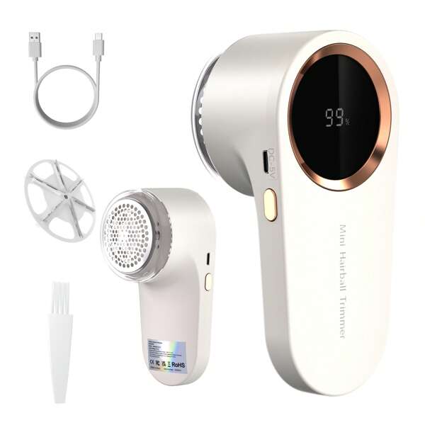 Barbeador Elétrico Recarregável para Tecido - Alimentado por USB, Tela Digital, Lâmina de Aço Liga para Roupas, Sofá ou Carpetes, Kit 5 em 1 para Presente de Natal, Halloween, Dia dos Namorados