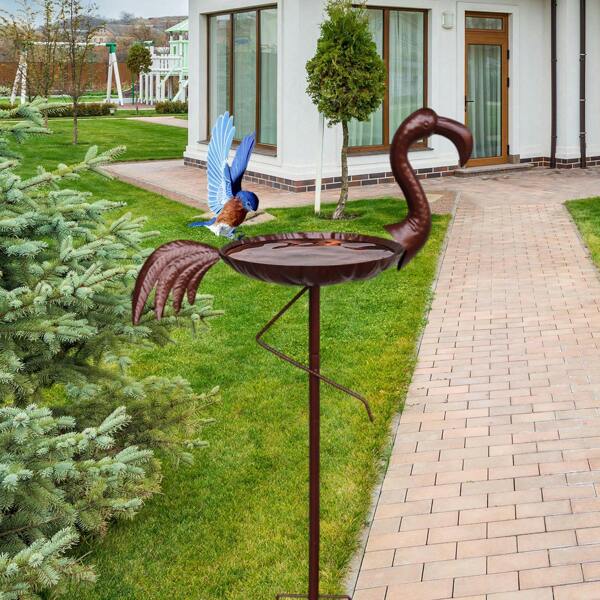 1pc Ingenious Rust-Resistant Iron Design Metal Crane Bird Feeder, Outdoor Garden Birdfeeder & Landscape Ornament 2-In-1, A Feeding Station For Birds, Standing Outdoor Metal Bathtub Suitable For Garden Deck Decoration, Perfect Gift For Bird Lovers