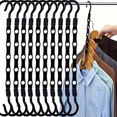2pcs Durable Plastic Magic Hangers - Space-Saving Multi-Hook Design For Efficient Wardrobe Organization, Ideal For Coats, Suits, Dresses, Light Garments, Everyday Accessories, Bend-Resistant, Polished Surface, Sturdy Construction, Quick Closet Makeover, Perfect For Home, Dorm, Small Apartment Closets, Keeps Garments Smooth And Secure, Gift For Fashion Lovers