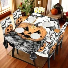 1/4/5/6/7/36pcs Halloween Theme, Pumpkins, Bats Printed Chair Covers / Chair Cover Set, Suitable For Indoor Home Restaurant, Hotel Modern Daily Decoration,Party Decoration,Wedding Decoration,Dining Room Decoration,Kitchen Decoration,Tablecloth Suitable For Square Tables, Elastic Chair Covers Can Be Washed