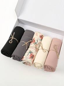 1 boîte 5 pièces foulards en chiffon de couleur unie + 2 pièces pinces à cheveux, ensemble de foulards, turbans pour le port casual quotidien, ensemble de foulards légers et respirants, boîte cadeau, cadeau de vacances