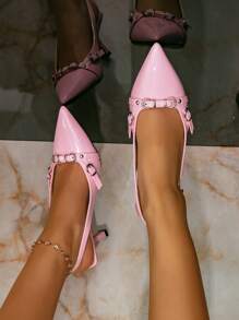 Europeisk och amerikansk stil med spetsad tå Höga klackar damskor Stilett, svampnitar och dekoration med bältesspänne. Lämplig för rockfestivaler och punkmode - Rosa - Visa 7