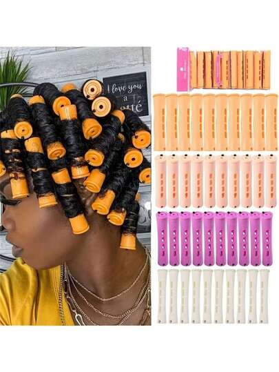 40pcs/Set DIY Hair Curler Set, Includes 4 Sizes Of No-Heat Hair Curling Rods Suitable For Short, Medium And Long Hair Styling, Random Color Female DIY Hair Styling Tools, Hair Styling Kit, Hair Tool Kit, Hairstyling Set, School Stuff, Curly Hair Tools, Hair Accessories For Barber Salon Beauty Travel Essential Hair Products,Hair Cares,Hair Accessories