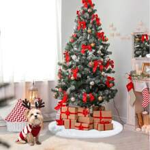 48 英寸毛毛圣诞树裙毛绒人造毛皮圣诞树裙，适合万圣节/秋收、感恩节/圣诞节的圣诞装饰。 - 白色 - 查看 6