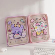 Borsa piatta trasparente e carina a forma di orso, borsa a mano piccola in PVC con tigre carina adatta per iPad/tablet da 11, 10,5 o 10,2 pollici, organizer per cancelleria scolastica