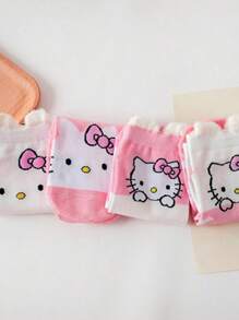 Sanrio 1 paire/4 paires de chaussettes décontractées simples et mignonnes Hello chat & Charmmy chat de Sanrio, absorbantes et confortables pour dames