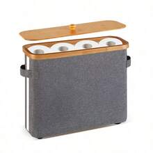 1pc Toilet Paper Storage Basket With Lid, Toilet Paper Organizer For Bathroom, Bamboo Toilet Paper Storage Holder Stand Free Standing With Handle, Enclosed Toilet Paper Tissue Storage Bin Container Bathroom Decor Summer