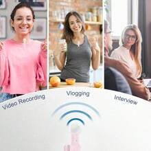 Wireless Lavalier Microphone With Noise Reduction Cover Plug-Play Professional Noise Reduction Recording Clip Mic Plug-Play 2.4G Ultra-Low Delay Built-In Noise Reduction Chip Working Time,Wireless Mic For PC,IOS, Andriod,Record Vlogs,Live Stream Pink