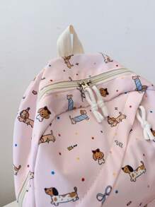 1 件开学卡通小狗/蝴蝶结图案背包，轻便书包，大容量学生包，带笔记本电脑隔层书包，旅行收纳袋，多种颜色可选，非常适合青少年/学生/毕业生，适合日常使用、外出、旅行、学校和开学