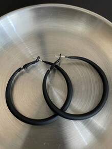 1 Pair Black Enamel Simple Geometric Circle Exaggerated Hoop Earrings