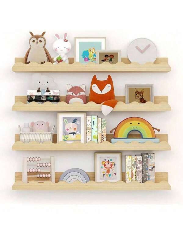 Simple Wall Storage Rack Solid Wood Home Children's Room Floating Bookshelf Living Room Wall-Mounted Wooden Storage Rack