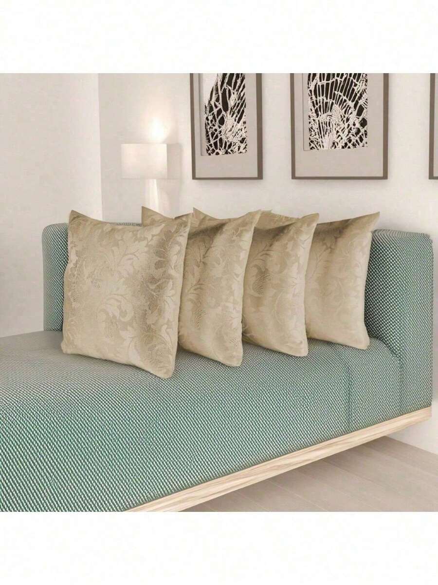 Kit Of 4 Decorative Cushion Covers With Jacquard Zipper - Beige - View 1