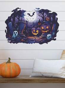 1 件万圣节墙贴，节日装饰，南瓜和蝙蝠图案，家居装饰贴纸万圣节装饰秋季装饰房间装饰墙壁装饰贴纸墙贴万圣节装饰万圣节装饰