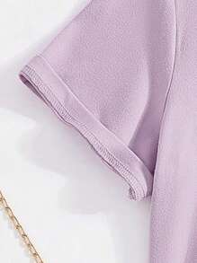 1 件青少年女孩咖啡色芭蕾舞女演员图案短袖超大 T 恤，柔软亲肤面料，日常街头夏季风格 - 紫色 - 查看 5