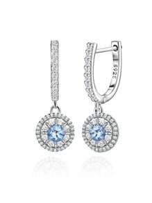 BRLINEY 纯银防过敏女士耳环方晶锆石全钻耳环圆形耳环时尚精致耳环生日礼物 - 銀色 - 查看 2