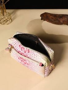 New Style Fashionable Crocodile Print Crossbody Bag, Women's Colorful Gradient Crocodile Print Small Square Bag - 13#pink+yellow - View 6