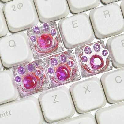 4pcs Cute Handcrafted, Translucent Pink Cat Paw Keycaps, Suitable For Custom Mechanical Keyboards - ABS Resin, Business Style, OEM Height