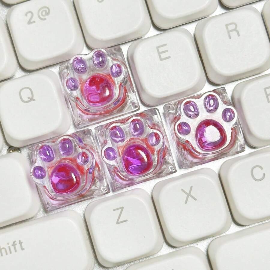 4pcs Cute Handcrafted, Translucent Pink Cat Paw Keycaps, Suitable For Custom Mechanical Keyboards - ABS Resin, Business Style, OEM Height