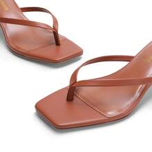 Women Comfortable Kitten Heel Thong Heeled Sandals Fashion Square Open Toe Slip On Casual Slides For Spring Summer Daily Wearing - màu nâu - Xem 10