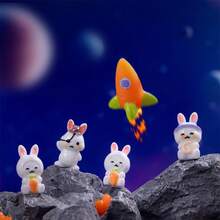 6 Stücke Halloween & Weihnachts Astronauten-Kaninchen Heim Tier Harz Kunsthandwerk Miniaturdekoration Landschaft Accessoires zum selbermachen